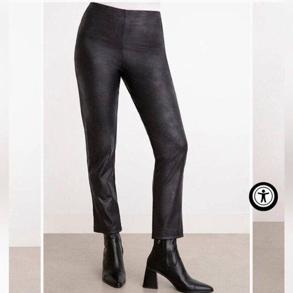 Sympli - Onyx Narrow Pant Midi size 4 high rise faux leather slim pants pull-on - Picture 1 of 13